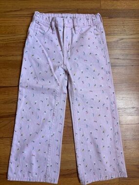 Old Navy Light Pink Floral Wide-Leg Jeans girls size 8